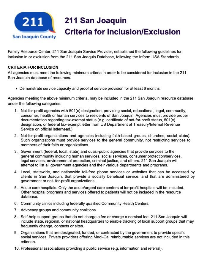 Criteria for Inclusion/Exclusion