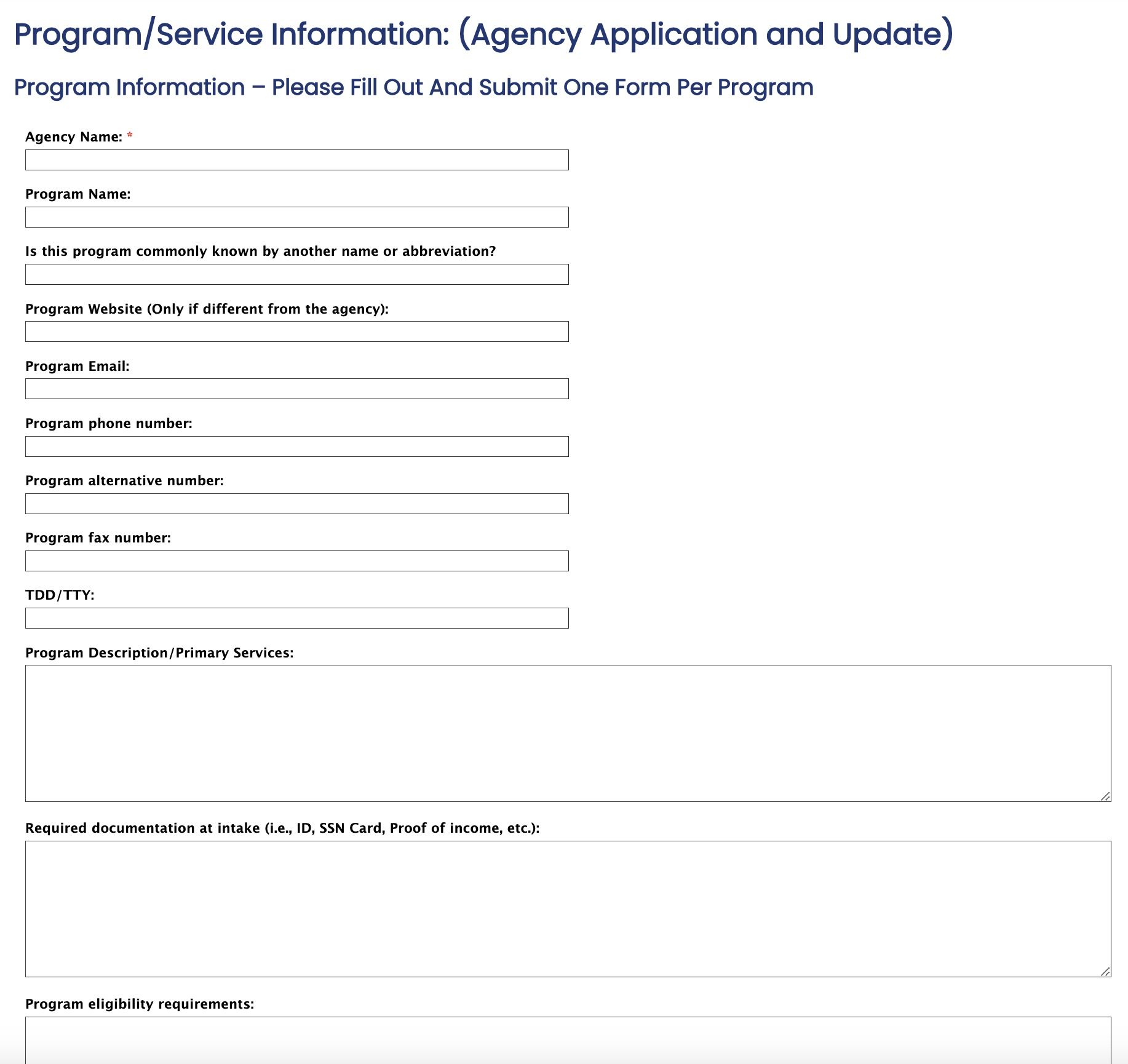 Agency Application & Update Form (Online)