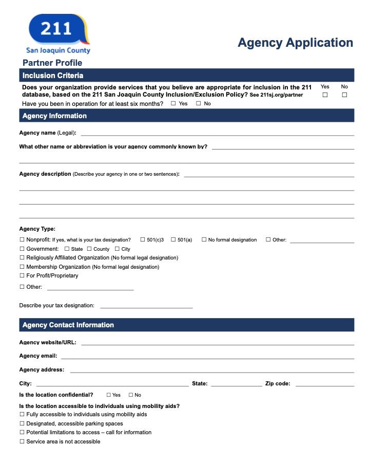 Agency Application & Update Form